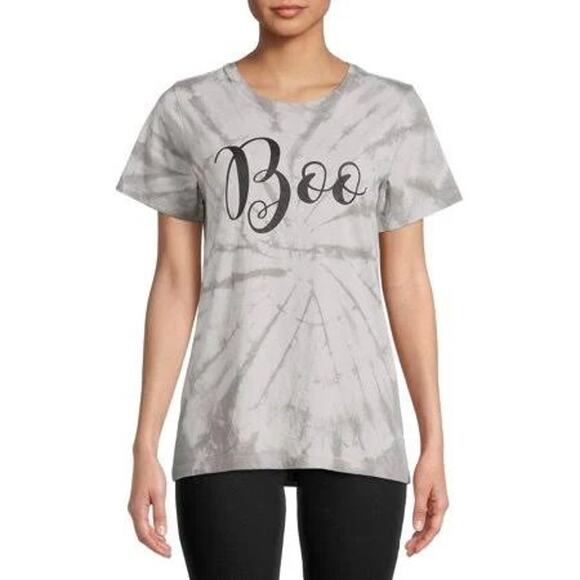 Halloween Tee Shirt BOO Gray Tie Dye Short‎ Sleeve Top Women's XL (16-18) - Picture 1 of 9